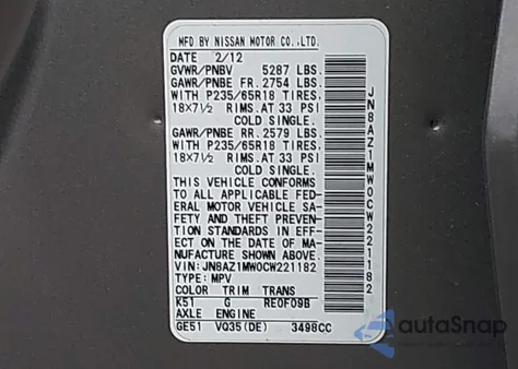 2012 Nissan Murano Sl z USA, uszkodzony, nr VIN JN8AZ1MW0CW221182